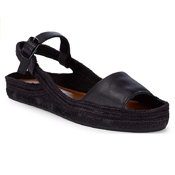 H Halston Sandra Leather Espadrilles Black - Picture 1 of 8